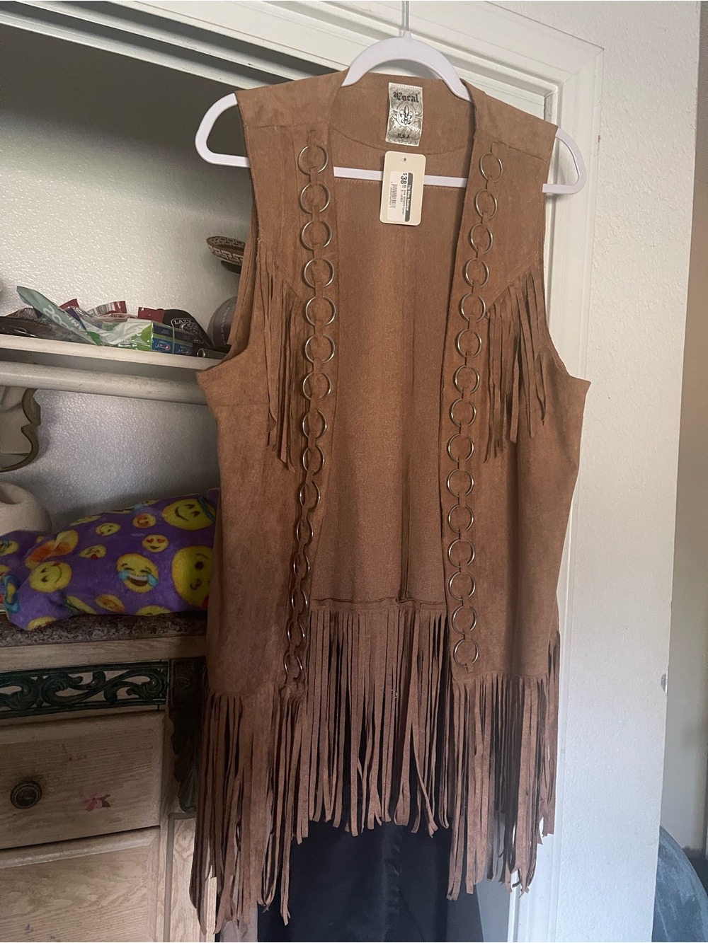 Suede Fringe Asymmetrical Dress Vest in Brown